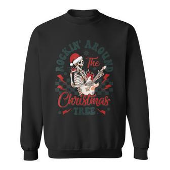 Rockin Around The Christmas Tree Funny Skeleton Rocker Xmas Men Women Sweatshirt Graphic Print Unisex - Seseable