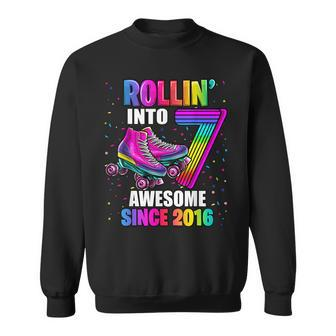 Rollin Into 7 Awesome 2016 Roller Skating 7Th Birthday Girls Sweatshirt | Mazezy