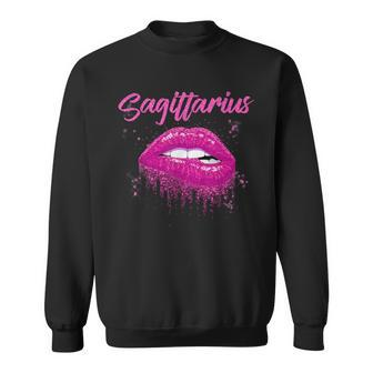 Sagittarius Zodiac Birthday Pink Lips Black Women Men Women Sweatshirt Graphic Print Unisex - Seseable