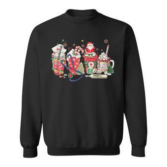 Santa Christmas Coffee Nurse Funny Coffee Lover Christmas Men Women Sweatshirt Graphic Print Unisex - Seseable
