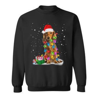 Santa Dachshund Christmas Tree Light Long Hair Dachshund Men Women Sweatshirt Graphic Print Unisex - Seseable