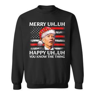Santa Joe Biden Confused Merry Uh Uh Christmas America Flag Men Women Sweatshirt Graphic Print Unisex - Seseable