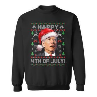Santa Joe Biden Happy 4Th Of July Ugly Christmas Sweater V8 Men Women Sweatshirt Graphic Print Unisex - Seseable