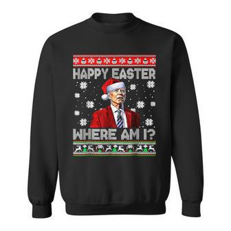 Santa Joe Biden Happy Easter Ugly Christmas V21 Men Women Sweatshirt Graphic Print Unisex - Seseable
