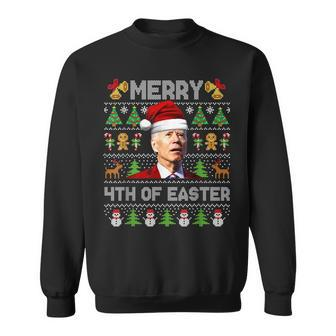 Santa Joe Biden Merry 4Th Of Easter Ugly Christmas Sweater V2 Men Women Sweatshirt Graphic Print Unisex - Seseable