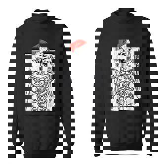 Santa Skeleton Rock Hand Christmas Pajama Rocker Musician Men Women Sweatshirt Graphic Print Unisex - Thegiftio