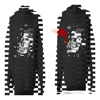 Santa Skeleton Rock Hand Christmas X-Mas Rocker Musician Men Women Sweatshirt Graphic Print Unisex - Thegiftio