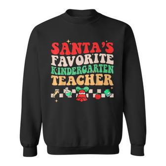 Santas Favorite Kindergarten Teacher Funny Christmas Groovy Men Women Sweatshirt Graphic Print Unisex - Thegiftio UK