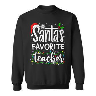 Santas Favorite Teacher Christmas Lights One Merry Teacher Men Women Sweatshirt Graphic Print Unisex - Seseable