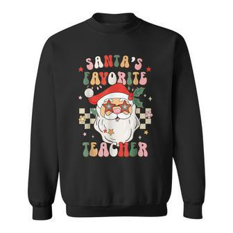 Santas Favorite Teacher Groovy Retro Christmas 70S 80S Xmas Men Women Sweatshirt Graphic Print Unisex - Seseable