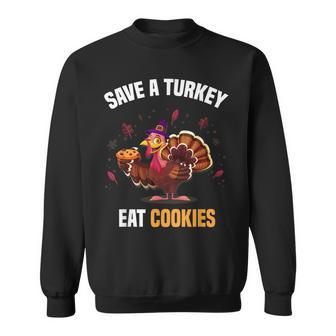 Save A Turkey Eat Cookies Funny Costume Thanksgiving Men Women Sweatshirt Graphic Print Unisex - Thegiftio UK