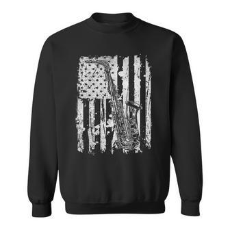 Saxophone Distressed American Flag Funny Music Player Lovers Sweatshirt - Seseable