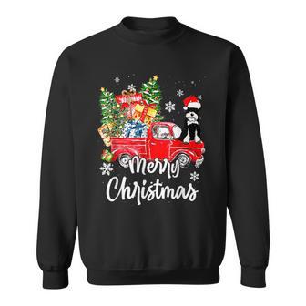 Schnauzer Ride Red Truck Merry Christmas Pajamas Men Women Sweatshirt Graphic Print Unisex - Seseable