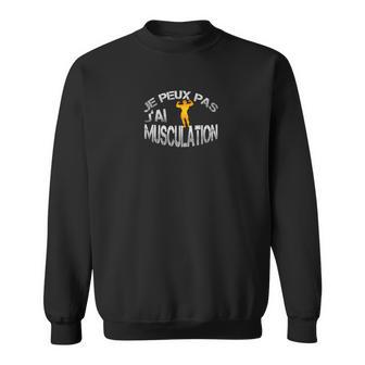 Schwarzes Fitness-Sweatshirt mit Je peux pas j'ai musculation Spruch & Gewichtheber-Motiv - Seseable