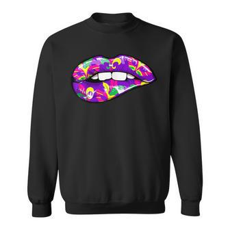 Sexy Mardi Gras Purple Lips Love Mardi Gras Party Sweatshirt - Seseable