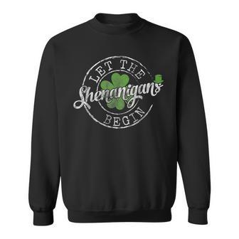Shamrock Clover Let The Shenanigans Begin St Patricks Day Sweatshirt - Seseable