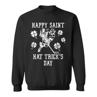Shamrocks Happy Saint Hat Tricks Day Funny Ice Hockey Sweatshirt - Seseable