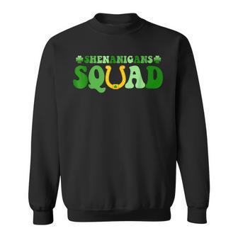 Shenanigans Squad St Patricks Day Retro Groovy Shamrock Sweatshirt - Seseable