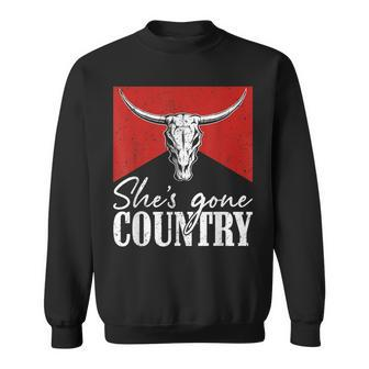 Shes Gone Country Music Howdy Rodeo Bull Skull Western Sweatshirt - Seseable