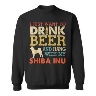Shiba Inu Dad Drink Beer Hang With Dog Funny Men Vintage Sweatshirt - Seseable