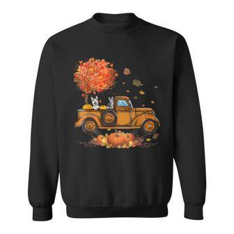 Siberian Husky Pumpkins Truck Autumn Leaf Fall Thanksgiving Men Women Sweatshirt Graphic Print Unisex - Seseable