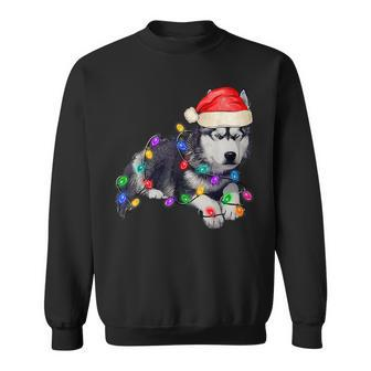Siberian Husky Santa Christmas Tree Lights Xmas Dog Dogmas Men Women Sweatshirt Graphic Print Unisex - Seseable