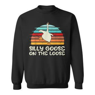 Silly Goose On The Loose Retro Sunset Funny Quote Gift Sweatshirt | Mazezy