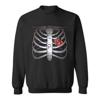 Skeleton With Heart Rib Cage Funny Couple Halloween Men Women Sweatshirt Graphic Print Unisex - Thegiftio UK