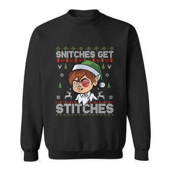 Snitches Get Stitches Elf Xmas Funny Vintage Retro Santa Hat V2 Sweatshirt - Monsterry