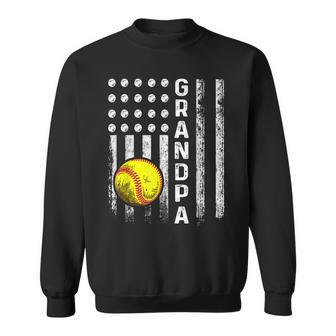 Softball Grandpa American Flag Vintage Softball Lovers Sweatshirt - Seseable