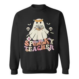 Spooky Teacher Groovy Retro Ghost Teacher Halloween 2022 Men Women Sweatshirt Graphic Print Unisex - Thegiftio UK