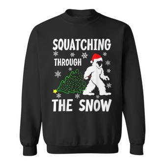 Squatching Through The Snow Bigfoot Christmas Sasquatch V2 Men Women Sweatshirt Graphic Print Unisex - Thegiftio UK