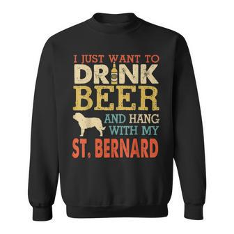 St Bernard Dad Drink Beer Hang With Dog Funny Men Vintage Sweatshirt - Seseable