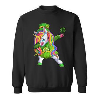 St Patricks Day Dabbing Unicorn Lepricorn Gift Girls Ns Sweatshirt - Seseable