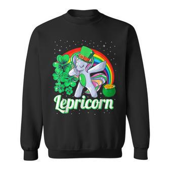 St Patricks Day Girls Dabbing Unicorn Leprechaun Lepricorns Sweatshirt - Seseable
