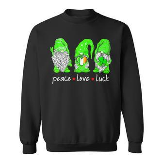 St Patricks Day Gnome Peace Love Luck Heart Shamrock Funny Sweatshirt - Seseable