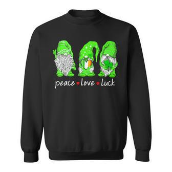 St Patricks Day Gnome Peace Love Luck Heart Shamrock Funny Sweatshirt - Seseable