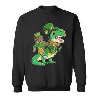 St Patricks Day Irish Pug Dog Riding T Rex Funny Dog Lover Sweatshirt - Seseable
