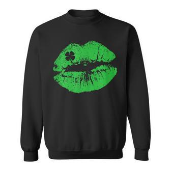 St Patricks Day Kissin Lips Kiss Irish Clover Sweatshirt - Seseable
