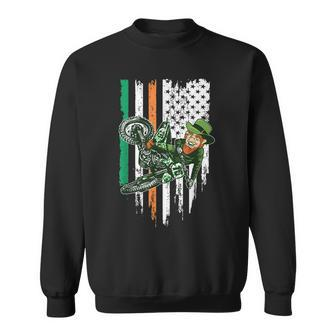 St Patricks Day Motocross Mx - Irish Leprechaun Dirt Bike Sweatshirt - Seseable