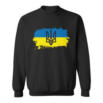 Stand With Ukraine Painted Distressed Ukrainian Flag Symbol Sweatshirt - Monsterry