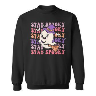 Stay Spooky Season Halloween Groovy Retro Funny Witch Ghost Men Women Sweatshirt Graphic Print Unisex - Thegiftio UK