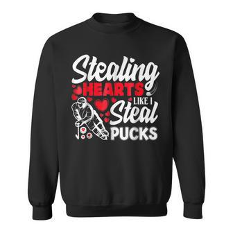 Stealing Heart Like I Steal Pucks Funny Valentine Ice Hockey Men Women Sweatshirt Graphic Print Unisex - Seseable