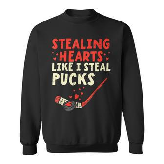Stealing Heart Like I Steal Pucks Valentines Day Hockey Gift Men Women Sweatshirt Graphic Print Unisex - Seseable