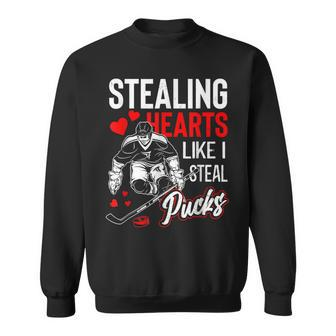Stealing Hearts Like I Steal Pucks Valentines Day Ice Hockey Men Women Sweatshirt Graphic Print Unisex - Seseable
