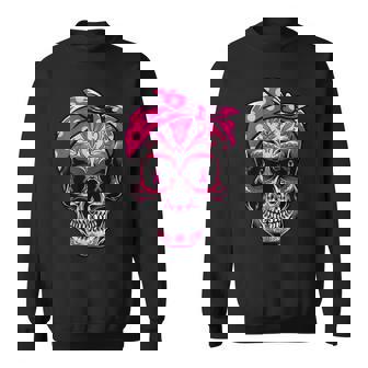 Sugar Skull Breast Cancer Awareness Pink Ribbon Calavera Men Women Sweatshirt Graphic Print Unisex - Thegiftio