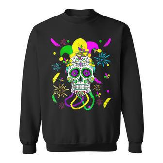 Sugar Skull Jester Hat Funny Mardi Gras Carnival Mexican Sweatshirt - Seseable
