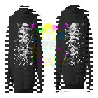 Sugar Skull Jester Hat Funny Mardi Gras Carnival Mexican Sweatshirt - Seseable