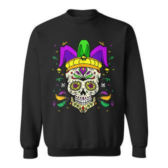 Sugar Skull Mardi Gras Party Mardi Gras Carnival Funny Sweatshirt - Seseable