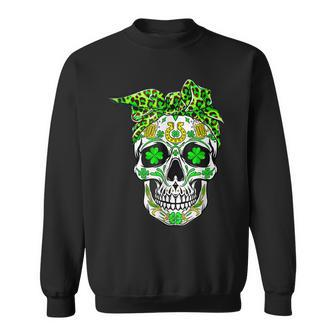 Sugar Skull St Patricks Day Of The Dead Women Men Leprechaun Sweatshirt - Seseable
